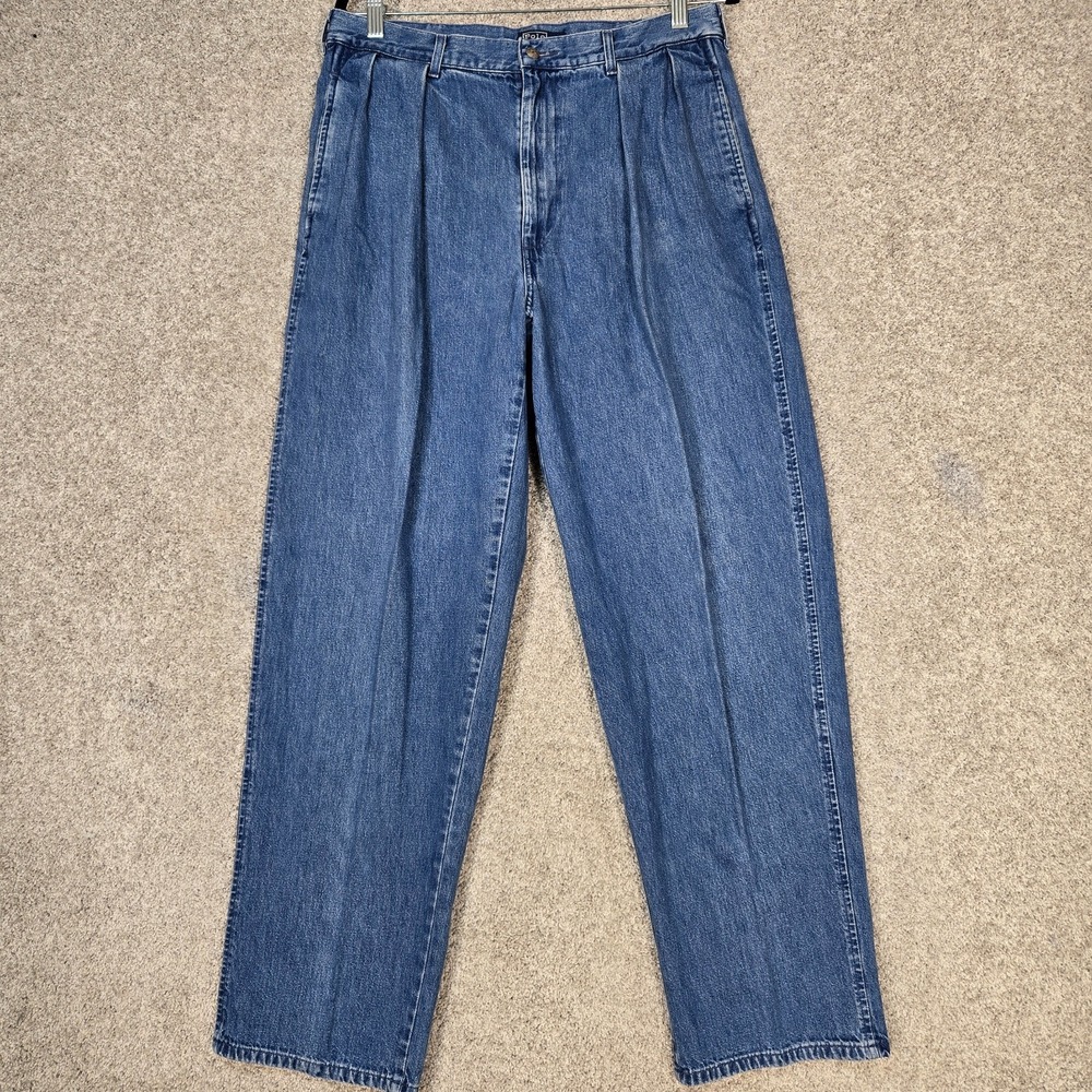 Polo Ralph Lauren jeans Vintage Made in USA Pleated Denim Blue Men 34x32 (33x31)